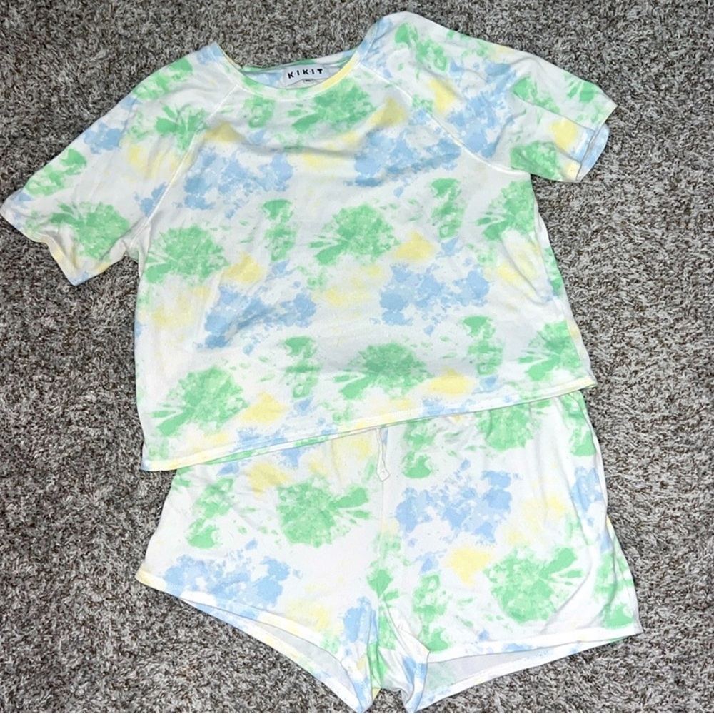 Kids Tie-Dye Pajama Set - Green, Blue, Yellow